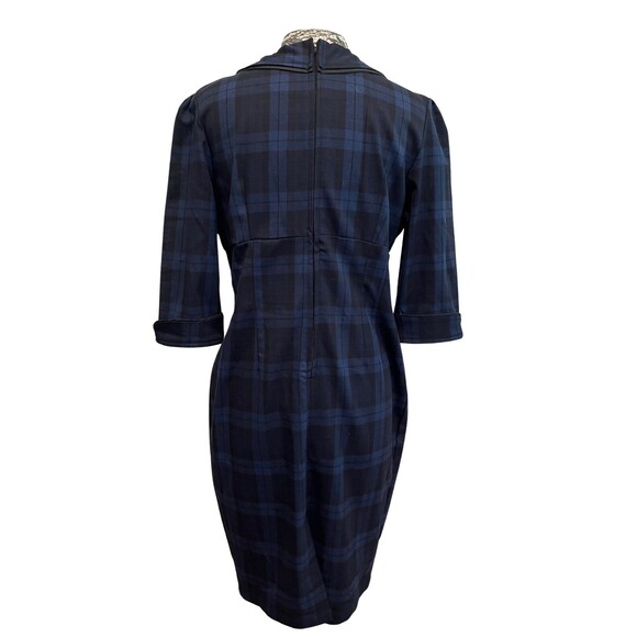Hell Bunny Vixen Doralee Pencil Dress Peter Pan Collar Navy Black Plaid Retro XL - Picture 3 of 16